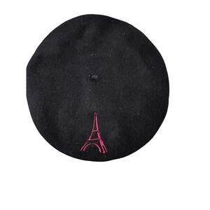Laulhere France Crimson Black Wool Beret Eiffel Tower Tam Hat French wool NWT